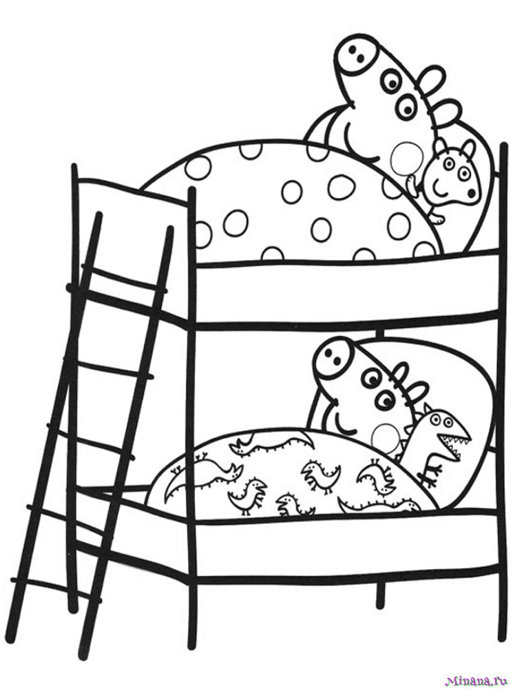 Раскраска Пеппа и Джордж в кроватках