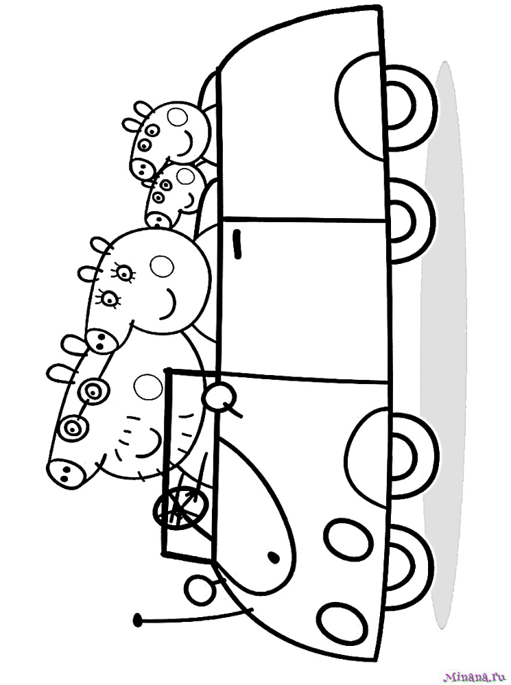 Раскраска «Пеппа с семьёй на машине»