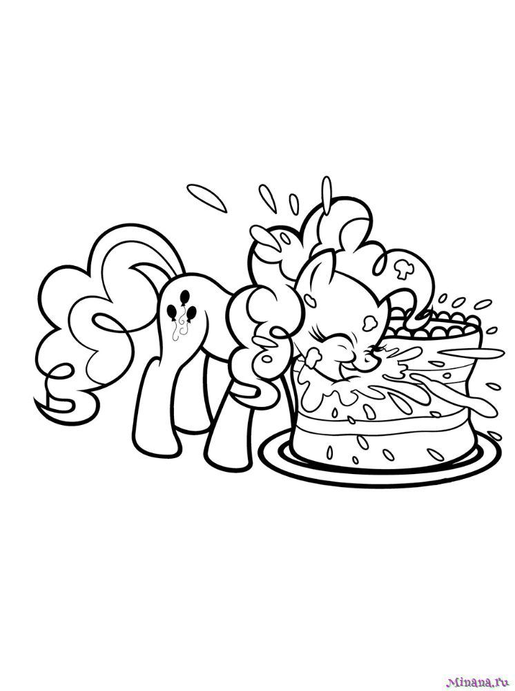 Раскраска Пинки Пай ест торт