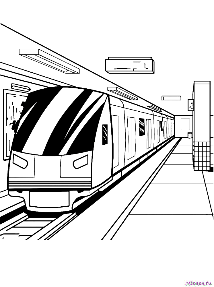 Раскраска поезд в метро 