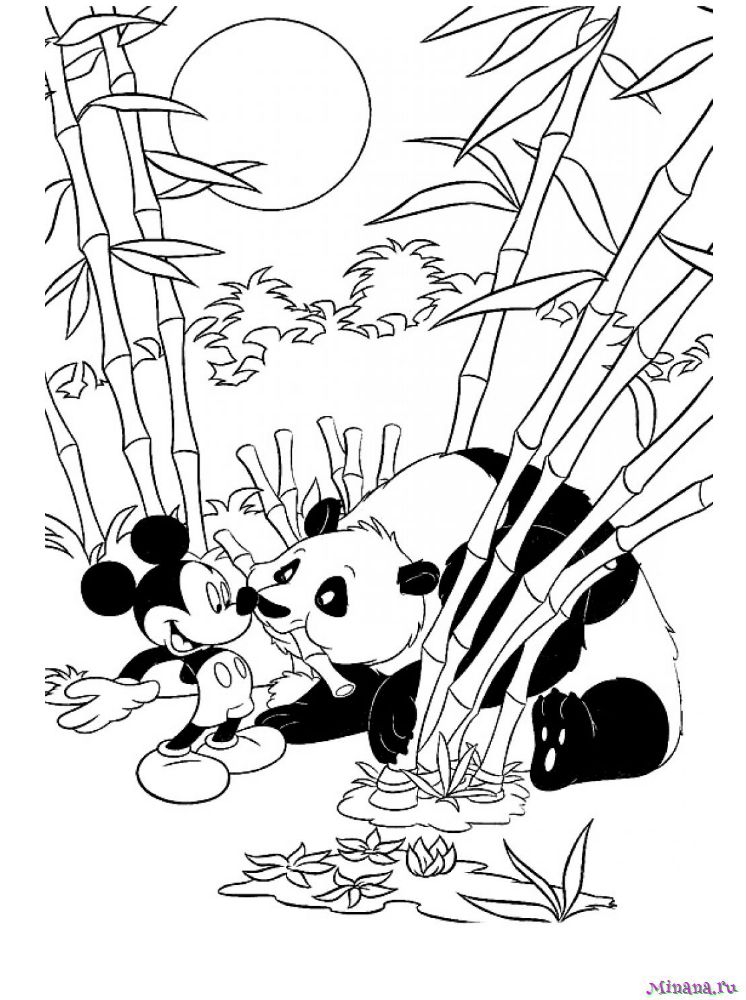 Раскраска Микки Маус и панда