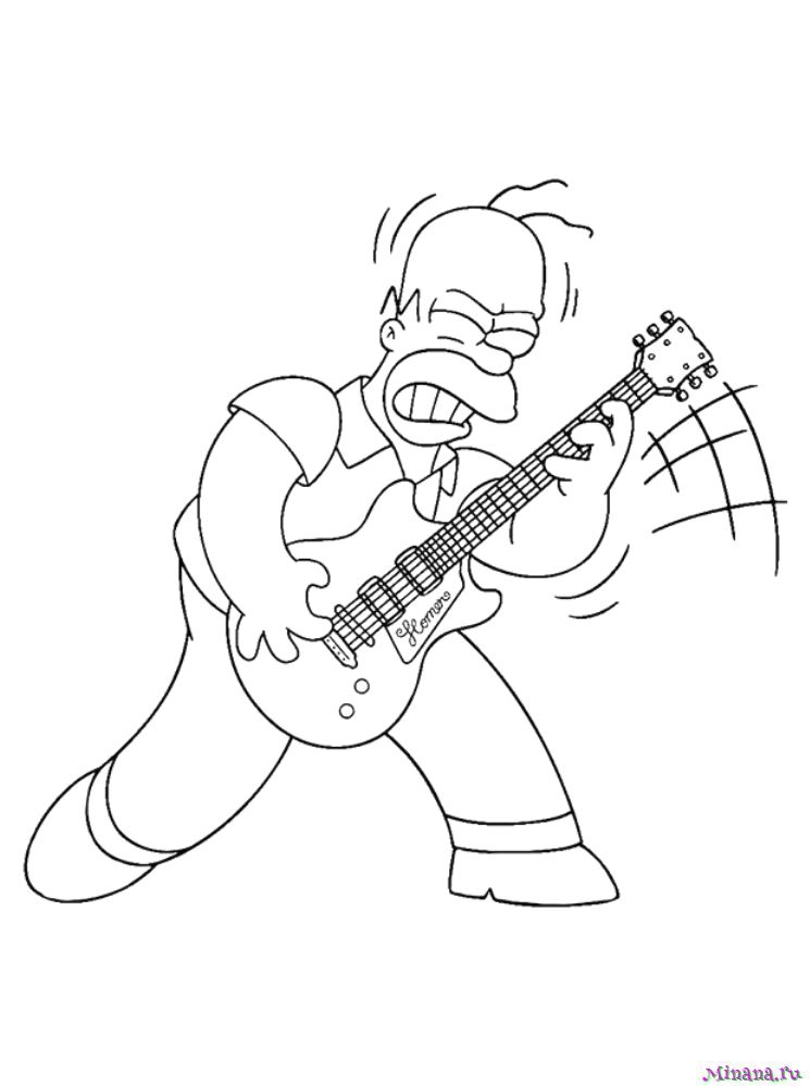Раскраски страницу Наброски мультфильм девушка играет на гитаре. Книжка-раскраска для детей