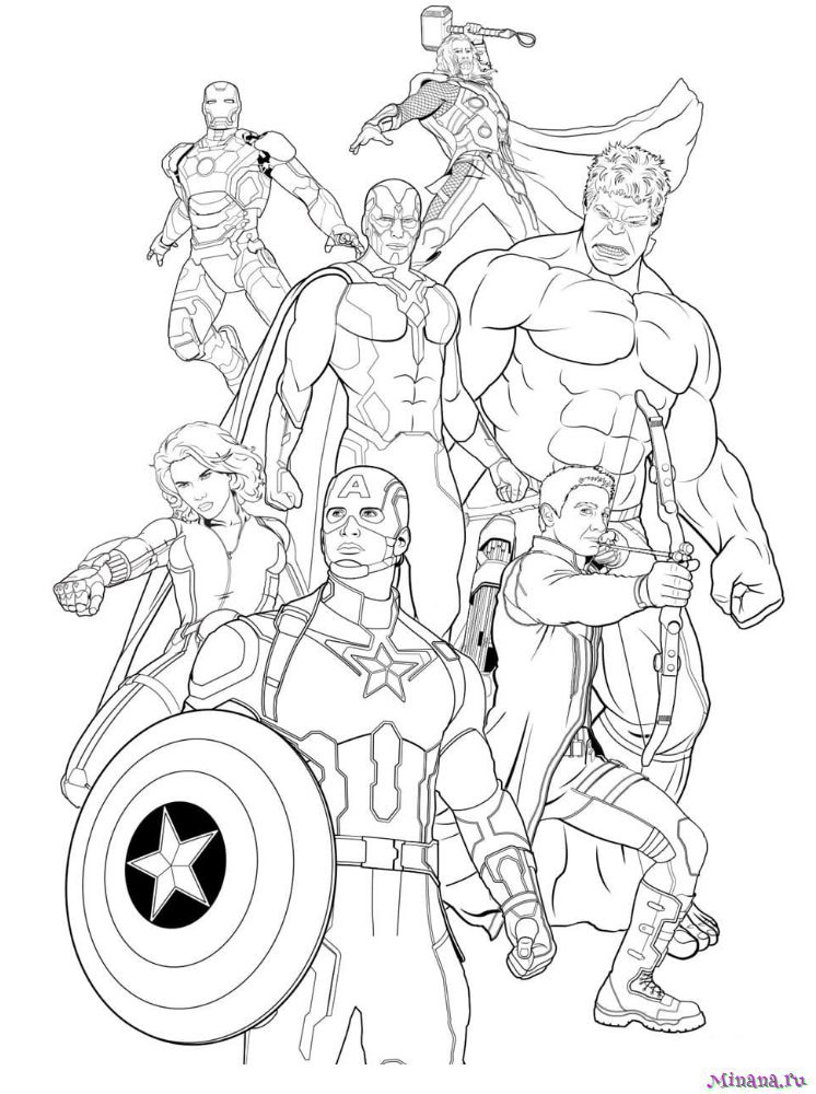Раскраска Команда Мстителей