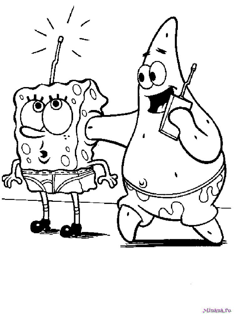 раскраска Губка Боб и его приятель Патрик Стар с красотки Униформа группы