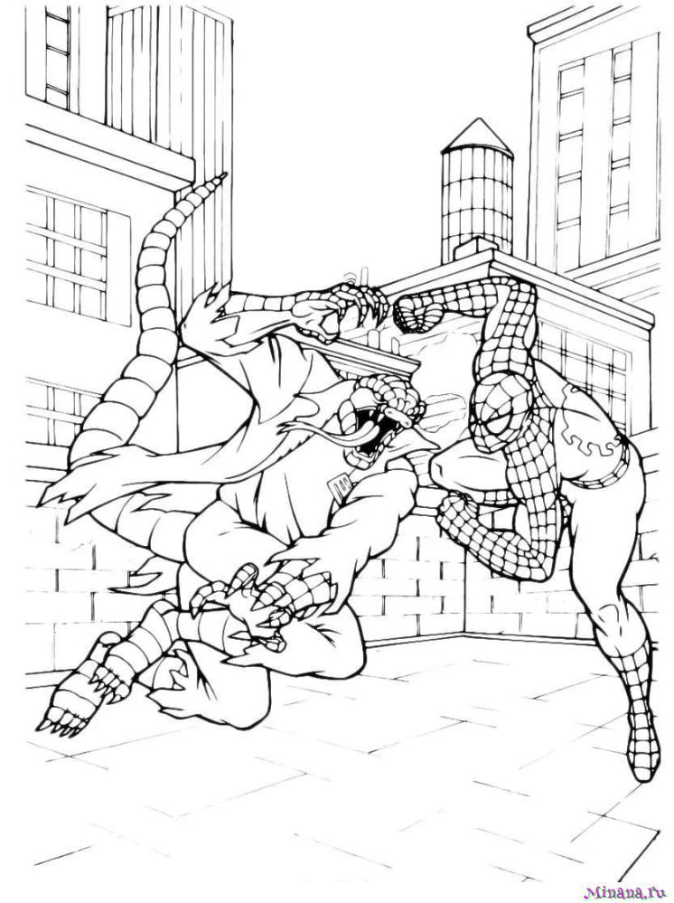 Раскраска Человек паук против Ящера