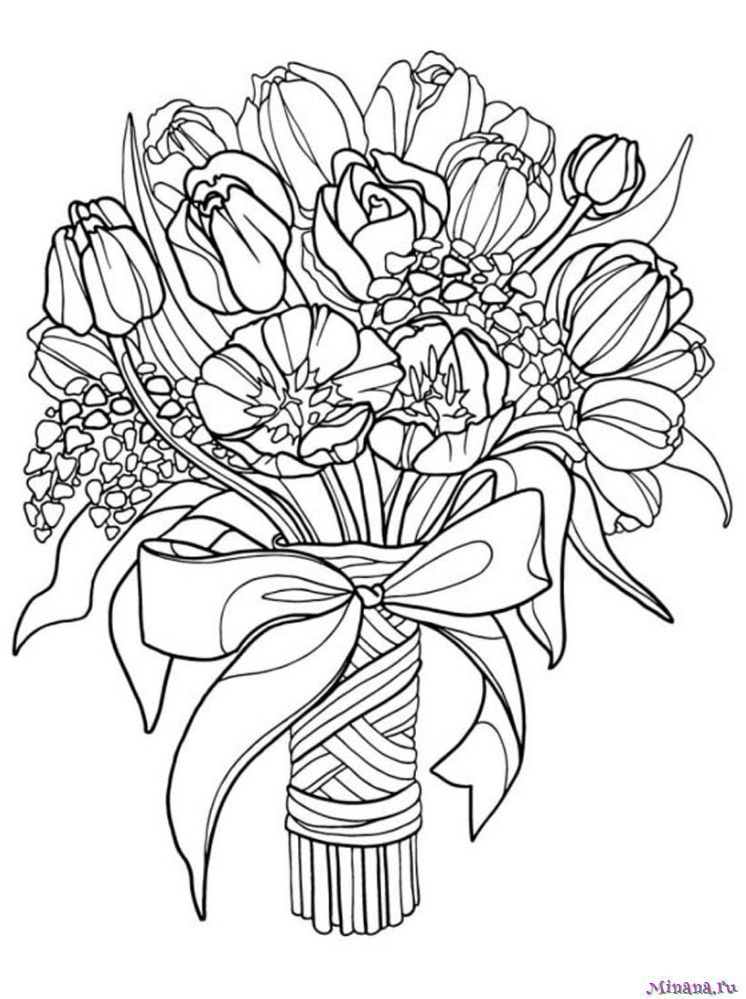 Раскраска Букет из тюльпанов, скачать и распечатать раскраску раздела Цветы