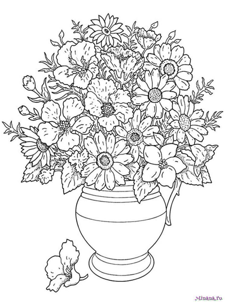 Раскраска Цветы в вазе для маленьких детей