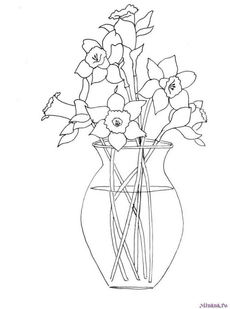 Раскраска цветы в вазе 5
