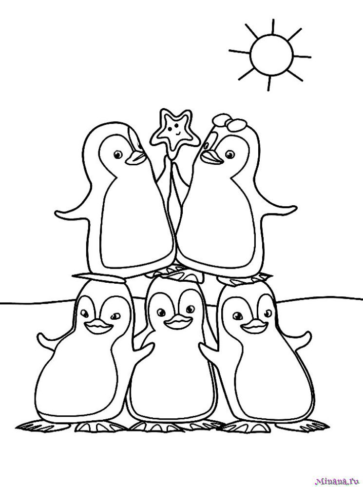 Раскраска пингвины 3