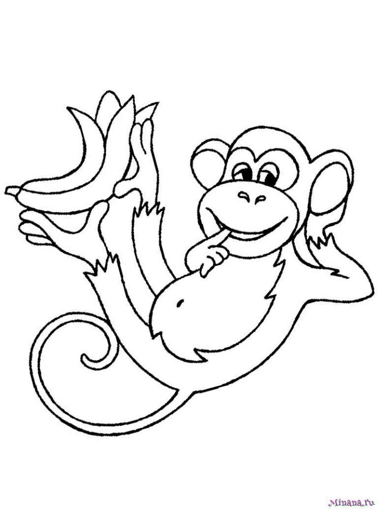 Раскраска обезьяна с бананом качается на лиане 😻 распечатать бесплатно