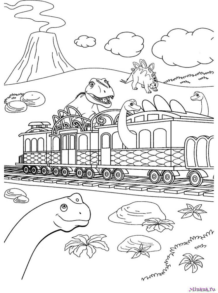 Раскраска поезд динозавров 3